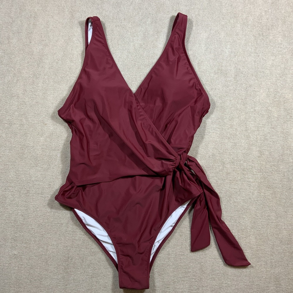 Cupshe Women's V-Neck Side Tie One Piece Swimsuit Maroon Size XL